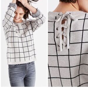 Madewell sweater windowpane lace back women’s size S